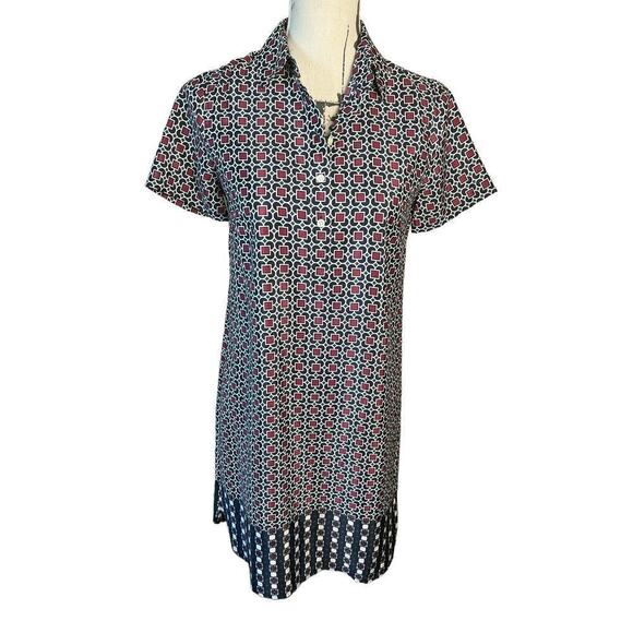 J Crew Dress Blue Collared Geometric Short Sleeve Short Casual Size 0 NEW - Picture 1 of 11